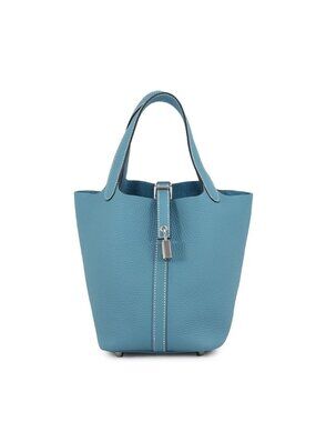 Hermes Handbag Picotin Lock PM New Blue Jean Silver Taurillon Clemence Tote